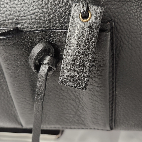 🔥RARE vntg. EUC GUCCI BLACK PEBBLED LEATHER BAG w/ATTACHED POUCH INSIDE + COA🔥 - Picture 13 of 13